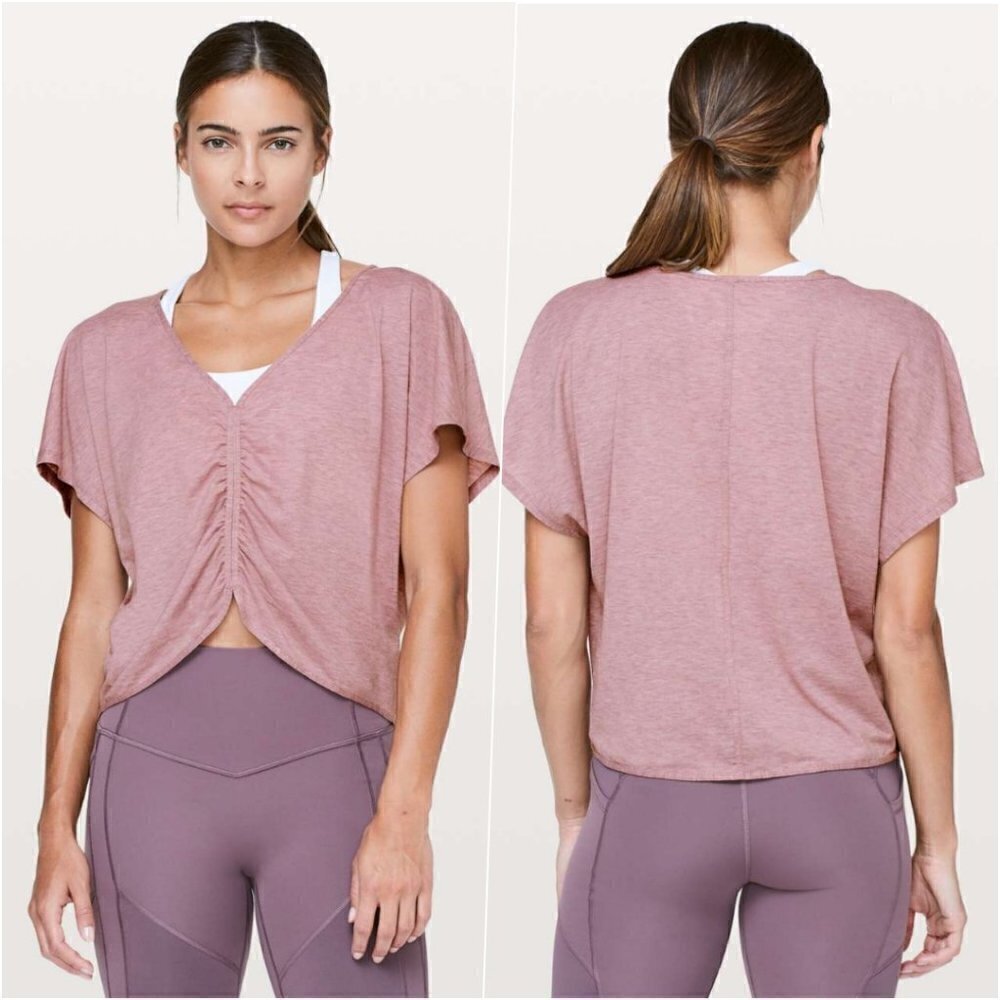 Lululemon V Neck Relaxed Crop Tee Pink 10 NWOT